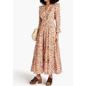 NWT Maje Ruflina Paisley Print Frilled Maxi Dress in Orange, Size 42/XL